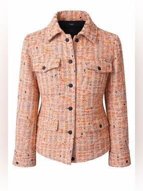 Rag & Bone Tweed Jacket Orange Bouclé Shacket‎ Luxe Preppy Chic 4
